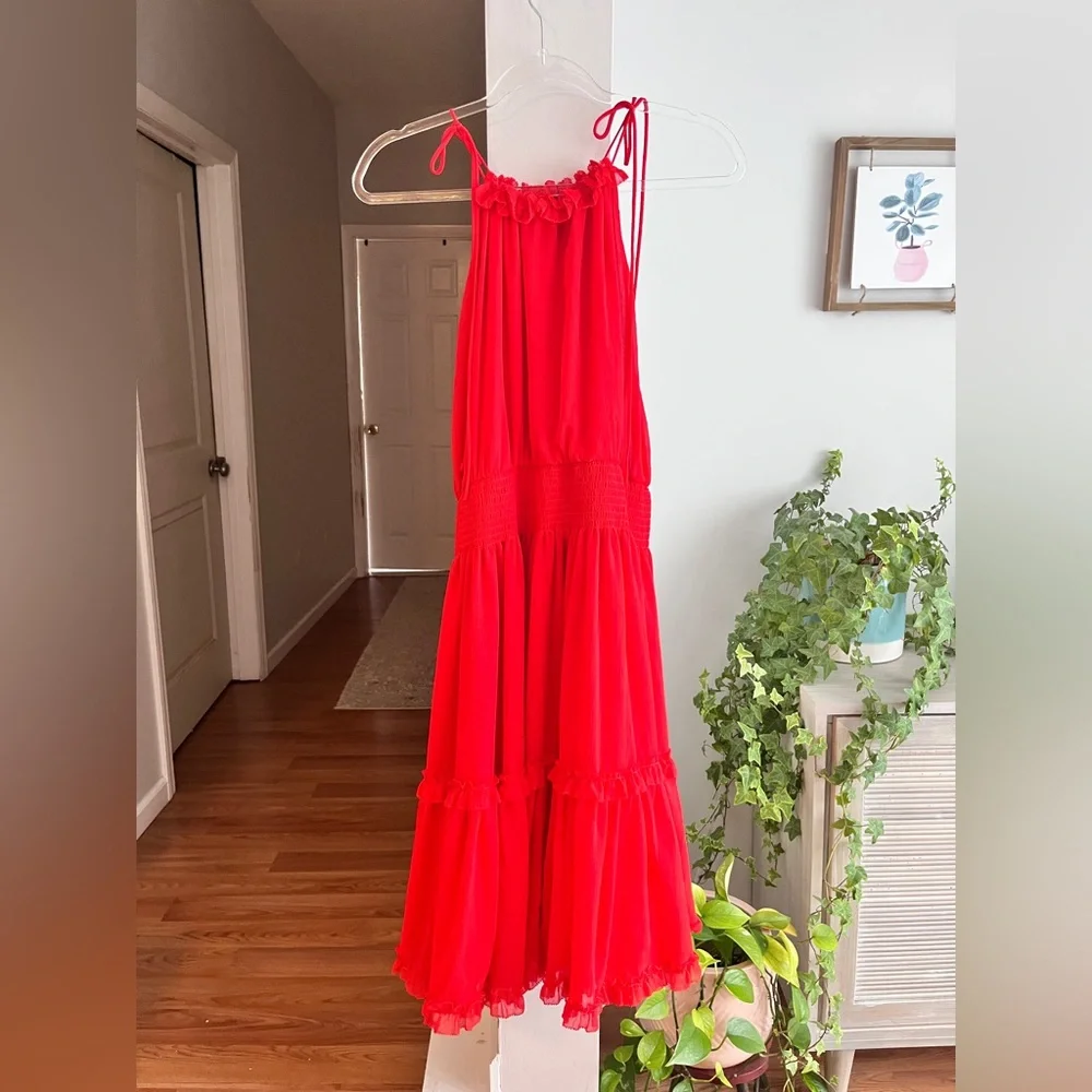 BANANA REPUBLIC Red Ruffle Halter Neck Maxi Dress - Picture 4 of 7